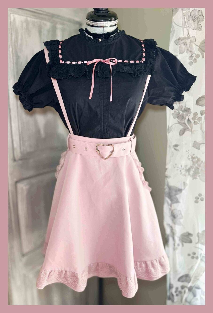 Ank Rouge MA*RS Heart Buckle Suspender Skirt JSK Blouse Girly Jirai Kei Size M